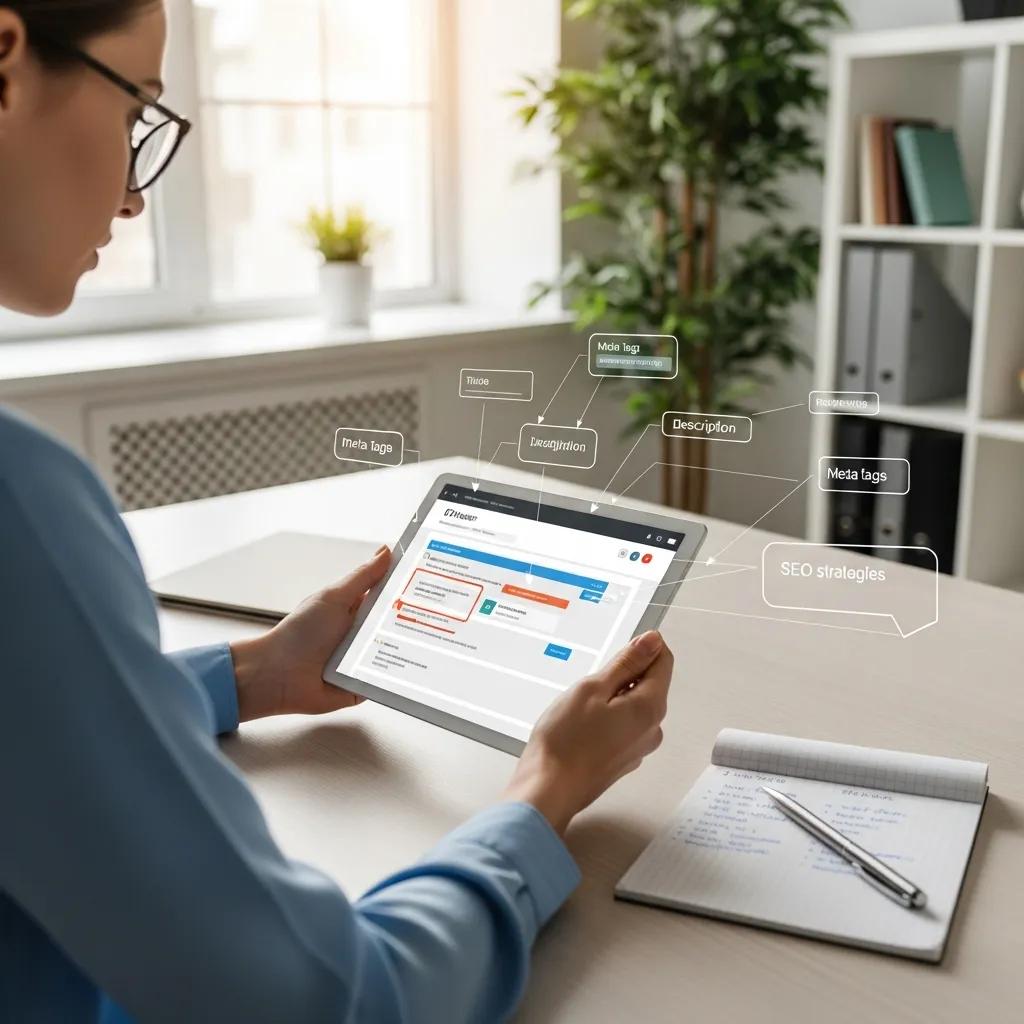 Digital marketing professional reviewing on-page SEO techniques on a tablet