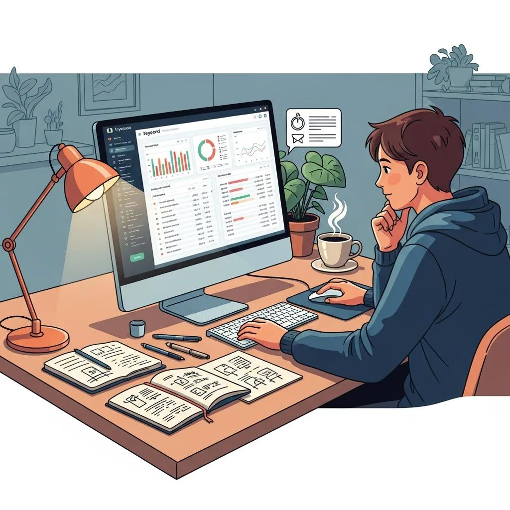 Person analyzing keyword data for content optimization